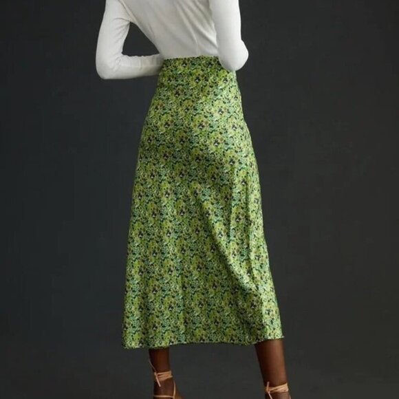 💕FAVORITE DAUGHTER💕 The Gwen Satin Midi Skirt ~ Green Floral Print XL NWOT - Picture 6 of 16